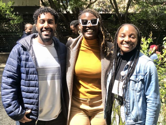 Dr. Simon Feseha, UCSF third-year internal medicine resident, Dr. Tosin Adebiyi, UCSF second-year psychiatry resident, and Dr.  Josten Overall, UCSF third-year pediatrics resident, all know each other from having gone to medical school together in Colorado, but they don’t get to see each other often now.
