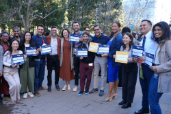 UCSF medical students holding signs sharing where they matched for residency