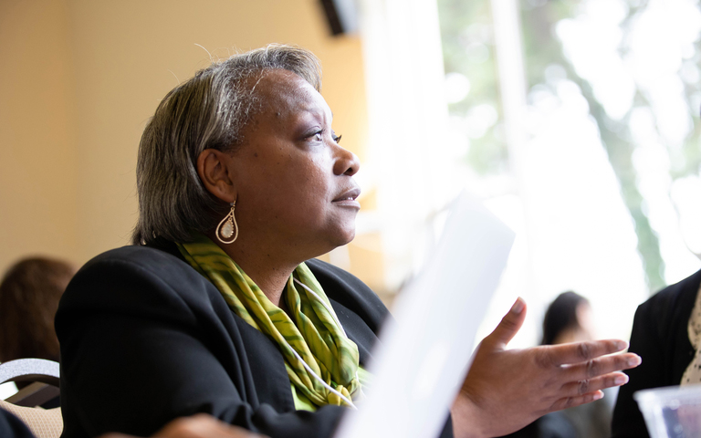 Sharon Youmans, PharmD, MPH, BCPS, FAPhA, professor and vice dean of Clinical Pharmacy, comments during a breakout session at the 2018 Diversity Retreat
