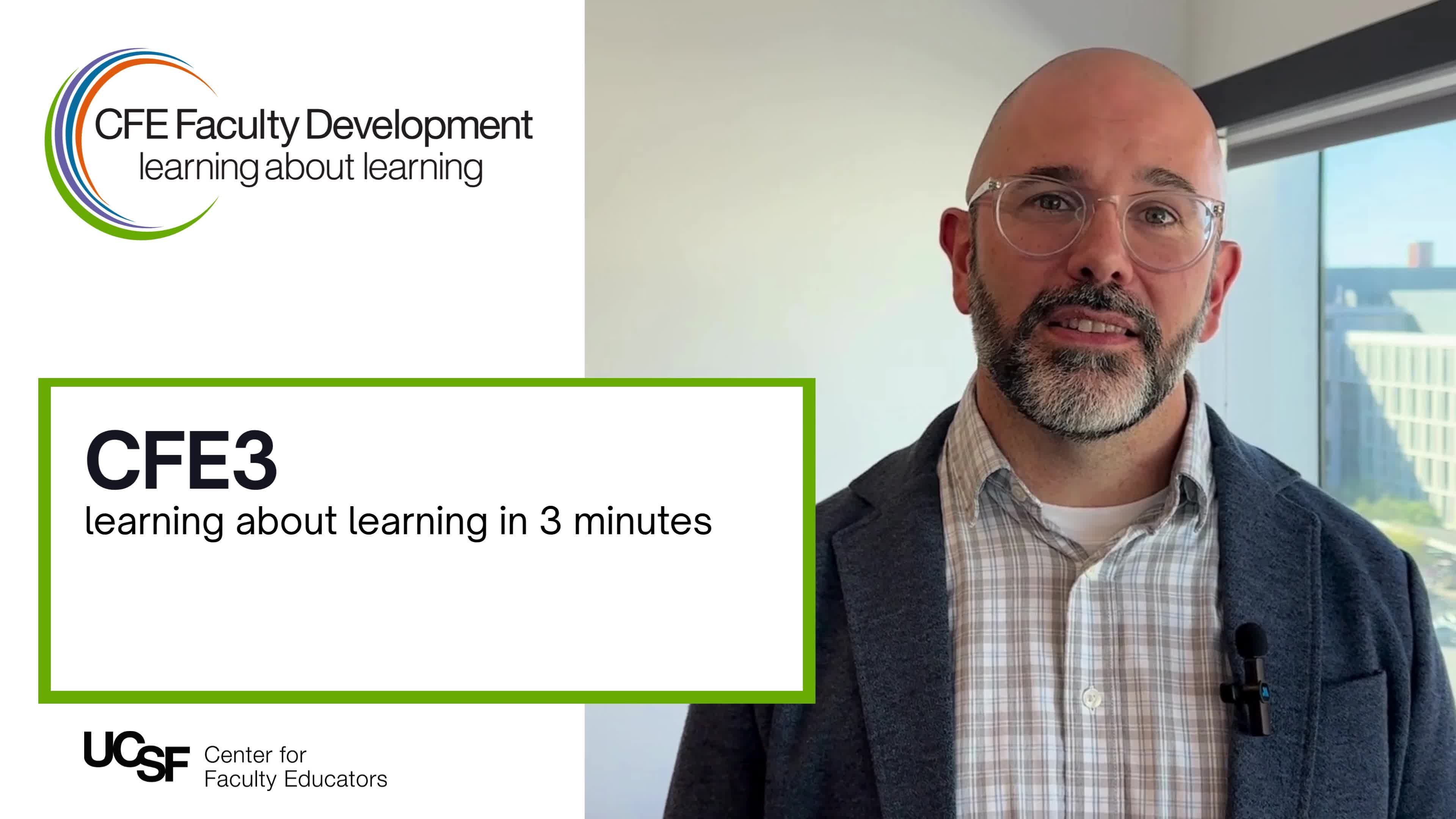 Thumbnail for video: presenter with slide titled ‘learning about learning’ in audience-facing classroom.