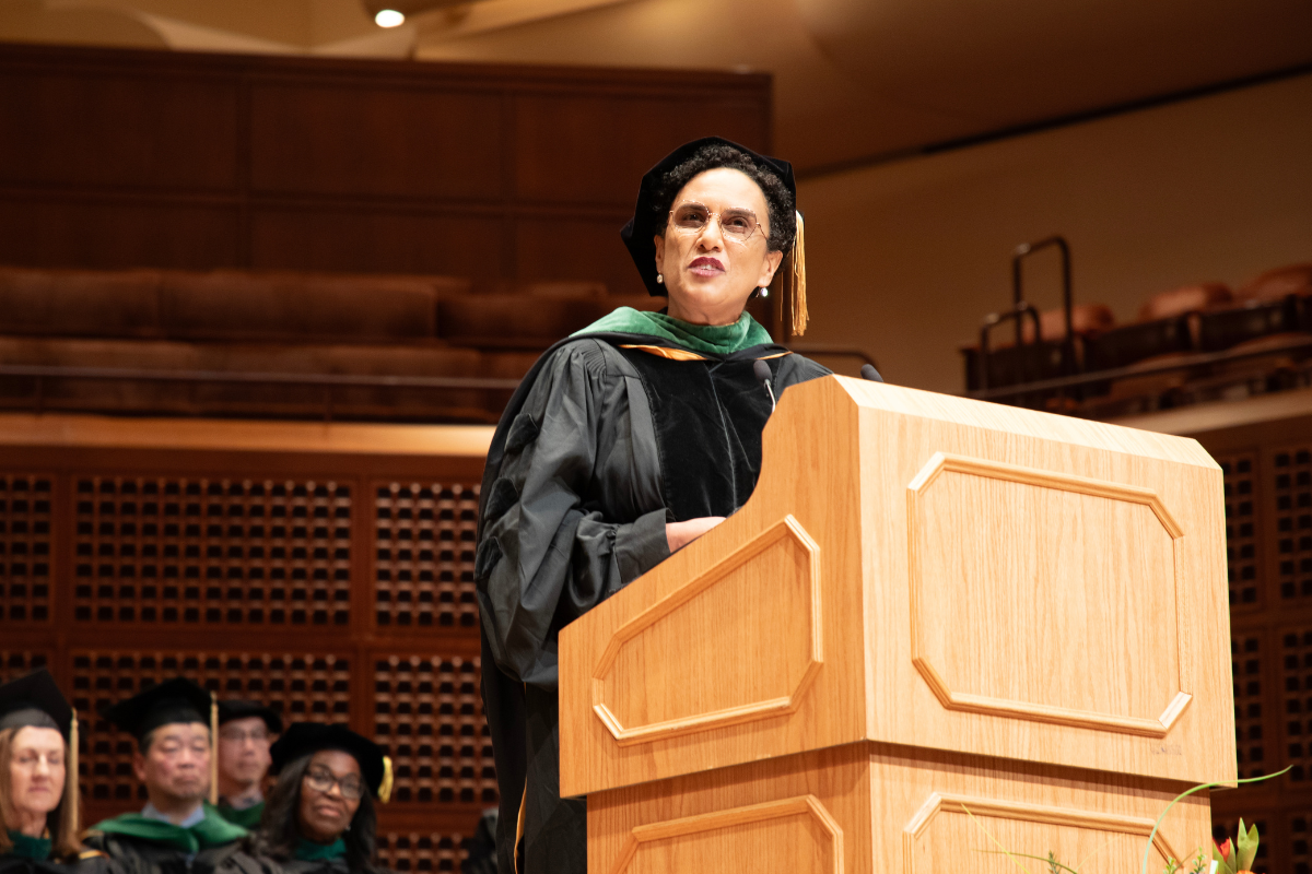 Kirsten Bibbins-Domingo speaks at the 2026 UCSF School of Medicine Commencment