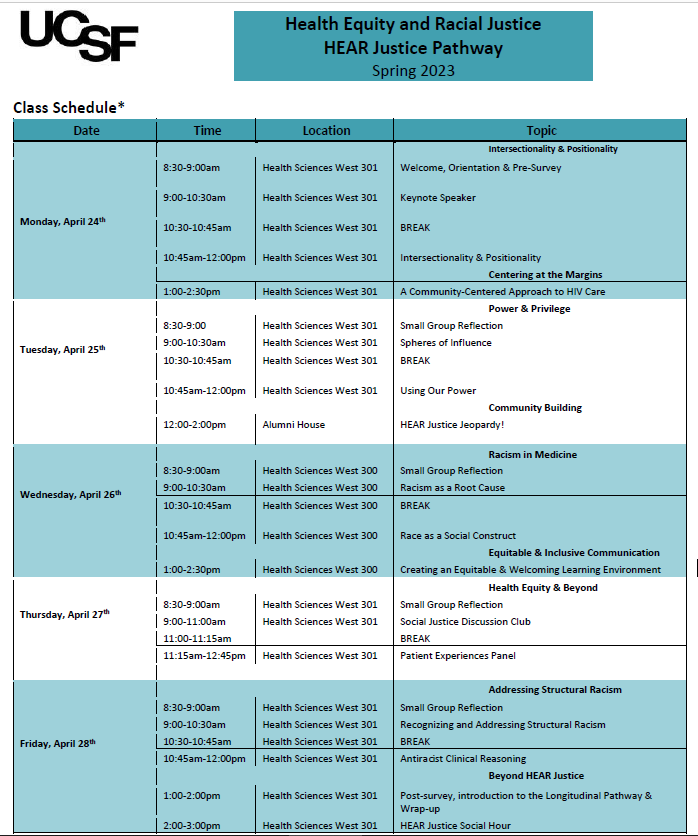 Sample Course Schedule from Spring 2023