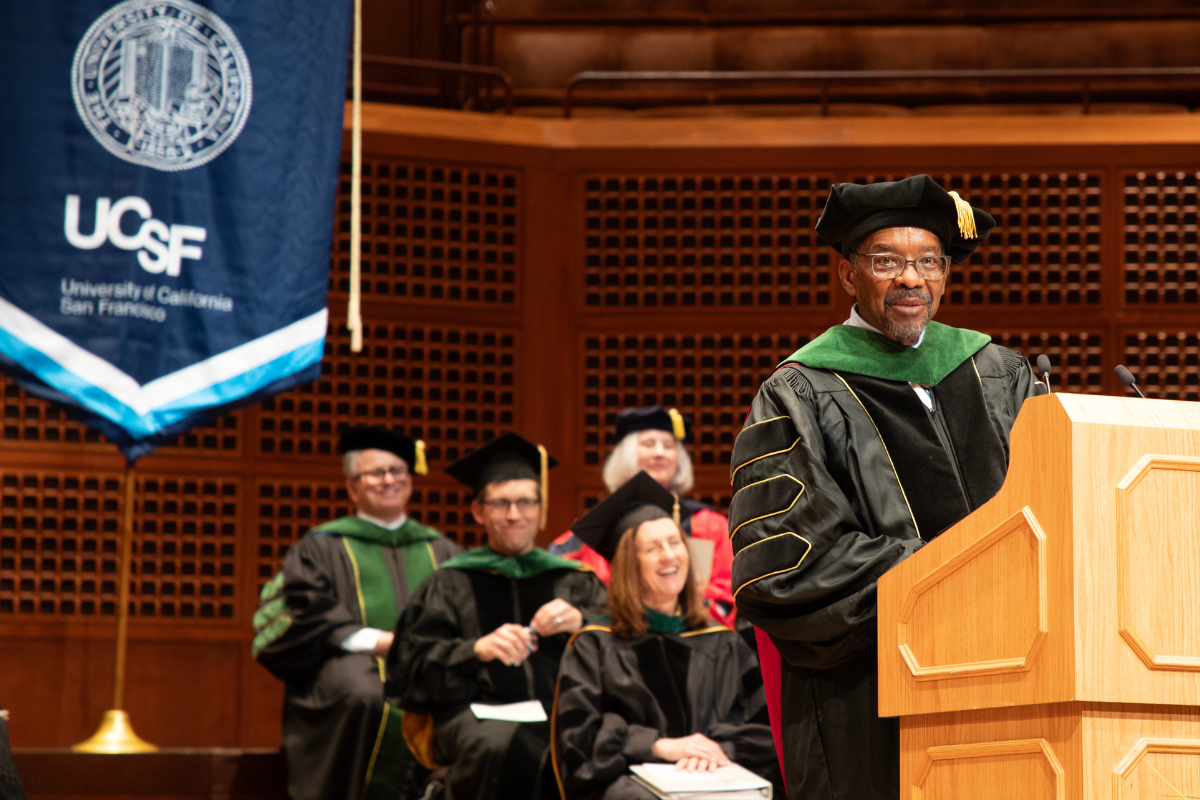 Dean Talmadge E. King, Jr., Dr., speaks at the 2026 UCSF School of Medicine Commencement