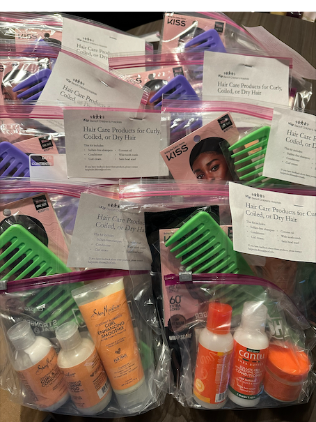 Bundled hair products for pediatric patients with coiled and curly hair.