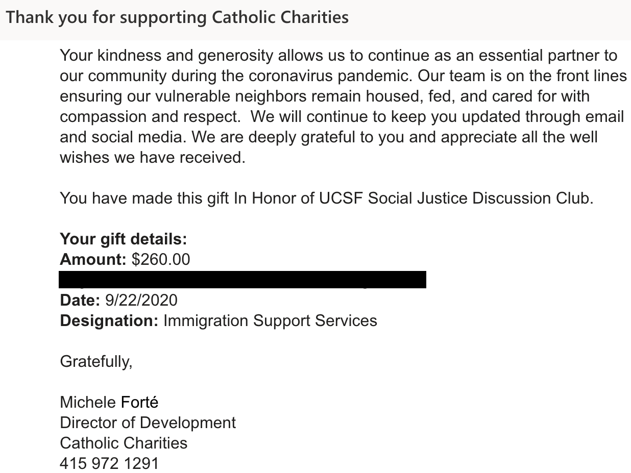 thank you letter from catholic charities for donation