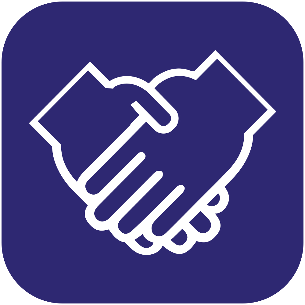 purple icon with two clasped hands